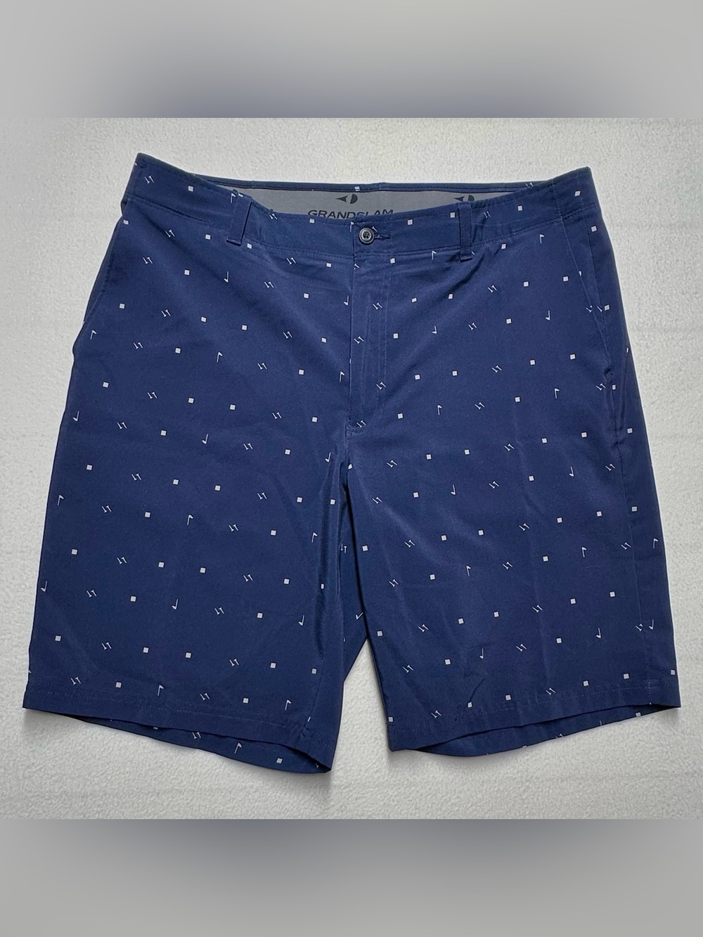 Perry Ellis Grand Slam Mens 38 Golf Shorts Navy Stretch Micrographic Print